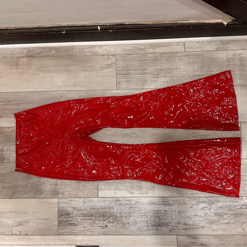 Fashion nova size small red shiny vinyl pants